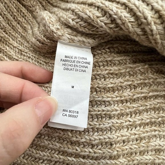 Cardigan Sweater Size Medium M Beige Open Front Faux Leather Trim - Picture 6 of 8